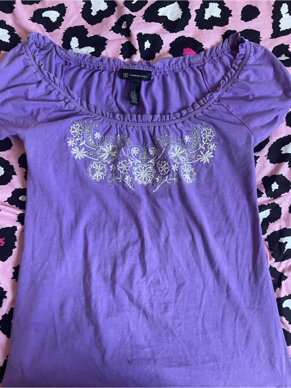 INC Purple Off The Shoulder Embroidered Top